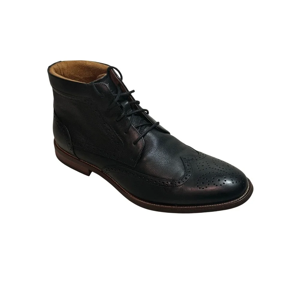 Florsheim Shoe Company Black Leather Wingtip Brogue Ankle‎ Boots Mens 10D